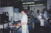 Me at my station cutting steaks for the evening service
