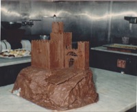 How did they ever let me put it on the buffet, there is a chocolate ballistae on the right turret too!